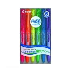 Pilot Frixion Erasable Highlighter, 6 Light Fluorescent Colors; Japanese Import; Pilot Erasable Frixion Highlighter, Marker, Kawaii Pens