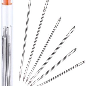 6 Large-Eye Leather Stitching Needles Triangle Pointed Tip and Thick Shaft Steel Needles image 2