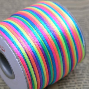 Rainbow Colors Rattail Satin Trim Cord, Thread, Rope; Chinese Knot, Kumihimo, String Beading, DIY Jewelry, Braided Bracelet; 2mm, 50 Yards