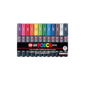 Uni-Posca Japan Paint Marker Pen, Extra Fine Point, Set of 12 Color Markers; Drawing, Painting, Fabric, Surfboard, Anime, Manga