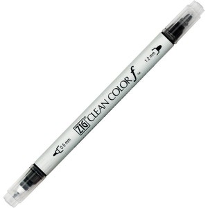 May include: A silver Zig Clean Color Real Brush pen with black ink. The pen has two tips, one 0.5 mm and one 1.2 mm.