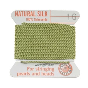 Green Jade Natural Silk Beading Cord and Needle, Size 16, 1.05mm; Pearl Necklace, Bracelet Cording, Thread