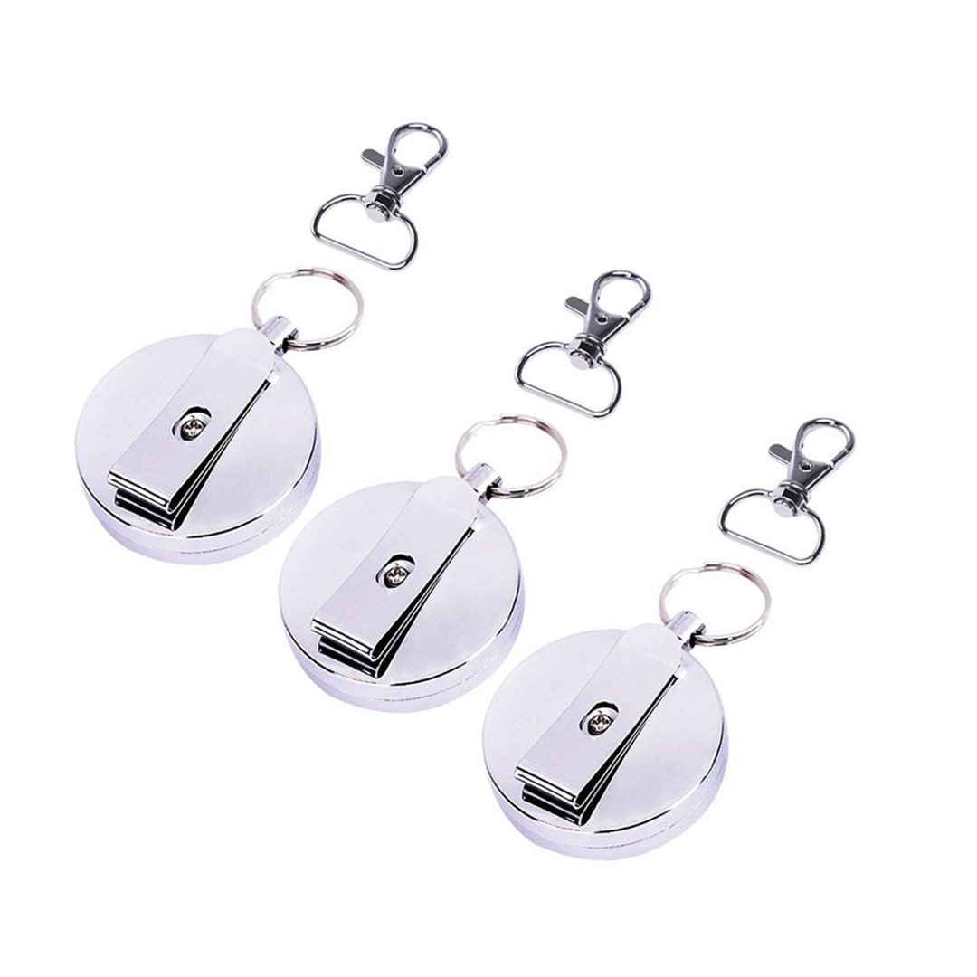 Steel Retractable Key Ring Clip on Pull Chain ID Holder Reel Belt Extends 26