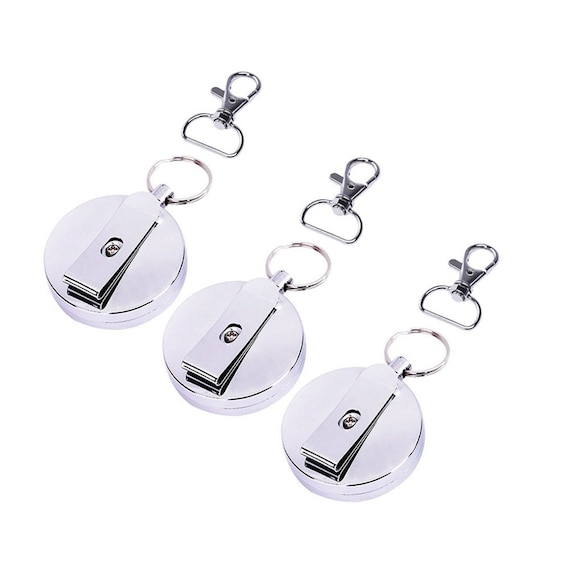 Set of 3 Blank Metal ID Badge Reel With Retractable Cord & Belt Clip for  Keys, ID Badges, Belt Loop Clasp and Key Ring 