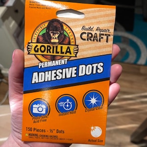 150 Clear Double Sided Gorilla Permanent Adhesive Dots, 0.5&quot;, Photo and Art Safe