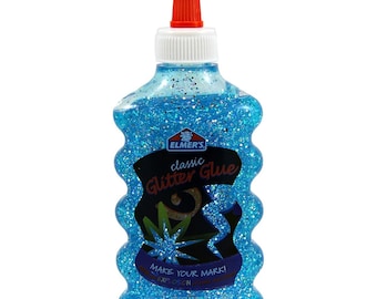 Blue Elmer's Liquid Glitter Glue, Washable Adhesive, 6oz; Homemade Slime, Paper Crafts, Art Work, School, Kids, Scrapbooking, Card Making