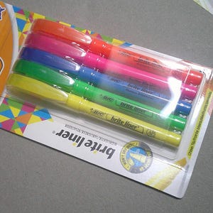5 BIC Brite Liner Textmarker, Meißelspitze, Punkt, kein Ausbluten oder Verschmieren, durchscheinende Tinte, BLP51W-AST