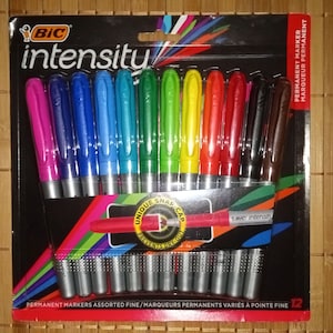 12 BIC Intensity Gripster Permanent Markers Fashion Colors, Fine Point, Tip, Mark on Any Surfaces, BICGPMAP12ASST
