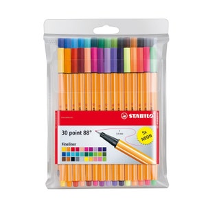 Stabilo &quot;Never Bleed or Smear&quot; Calligraphy Fine Tip 30 Markers, Pens; Fineliner, 0.4mm, Tip, Point; 30 Coloring Pens; Writing Drawing Manga.