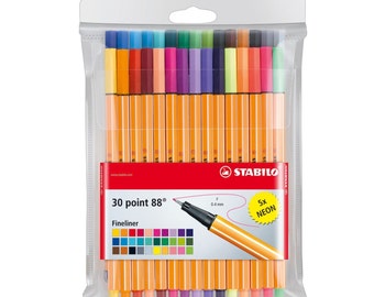 Stabilo "Never Bleed or Smear" Calligraphy Fine Tip 30 Markers, Pens; Fineliner, 0.4mm, Tip, Point; 30 Coloring Pens; Writing Drawing Manga.