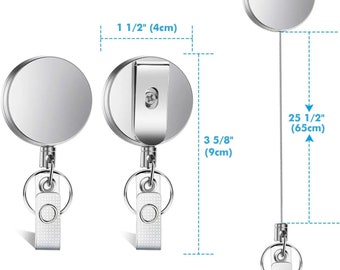 Heavy Duty Blank Metal ID Badge Reel With Retractable Cord & Belt Clip; for Keys, ID Badges, Belt Loop Clasp and Key Ring