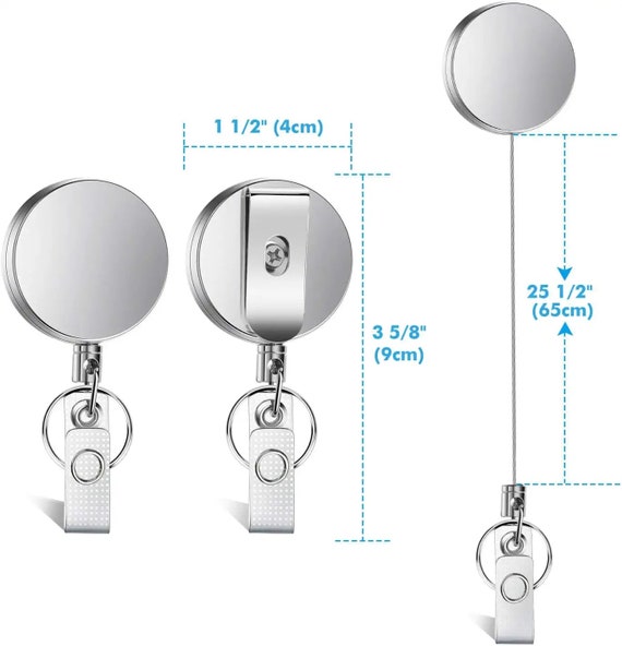 Heavy Duty Blank Metal ID Badge Reel With Retractable Cord & Belt Clip for  Keys, ID Badges, Belt Loop Clasp and Key Ring 