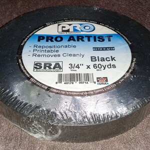 Artiste noir 19 mm 19 mm, paper board, console, ruban de masquage, ruban noir imprimable à dos plat, 60 yards, rouleau de 55 m