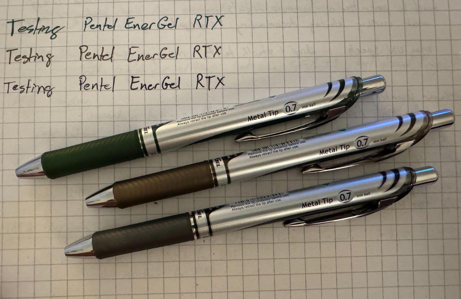 3 Scholar Hue Pentel Energel RTX Retractable Gel Pens 0.7mm Metal