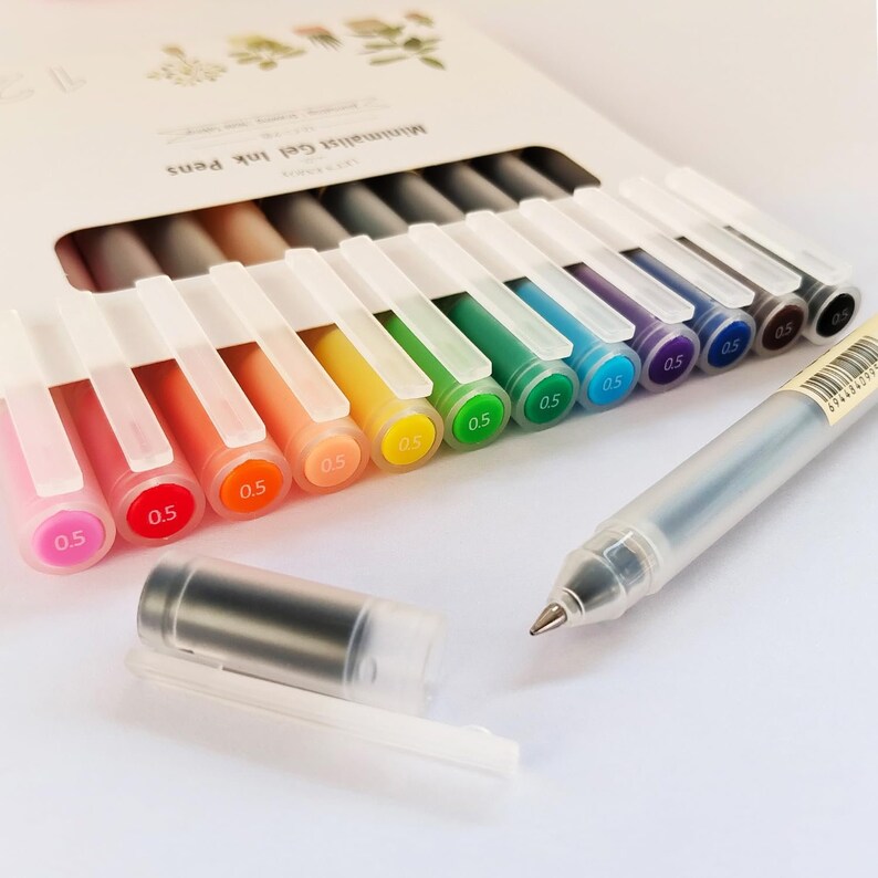 12 Japanese Style Colorful Gel Pens, 0.5mm Fine Point, Tip; Clear Kawai ...