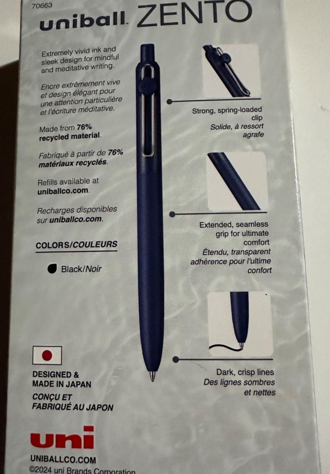 Uni-ball Zento - Penna A Sfera Con Inchiostro Gel, Colore Nero, Punta