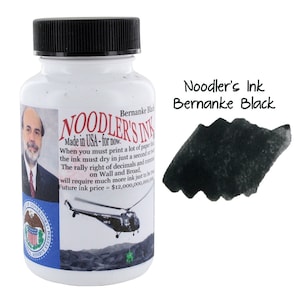 Bernanke Black Fountain Pen Ink, Fountain Pen Bottled Ink; Noodlers 3 oz Bottle; Inking, Coloring, Drawing, Calligraphy