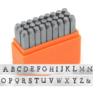 28 Piece Stamp Set, Uppercase Letter Stamp Set, 3mm, Newsprint Font; Metal, Wood, Plastic and Leather Stamps