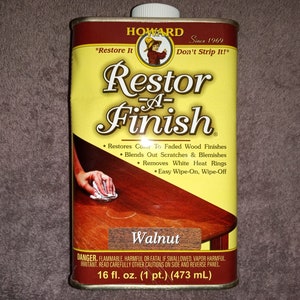 Walnut Restor A Finish Howard RF4016; Restores Wood Finishes, Blending Out Scratches, Blemishes; Wood Stain, Polish; 16 fl oz, 1 pt, 473 mL
