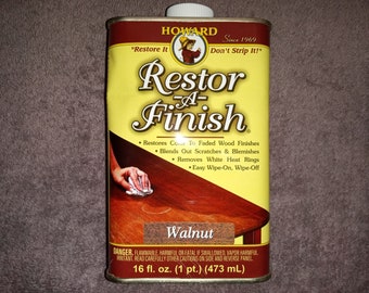 Walnut Restor A Finish Howard RF4016; Restores Wood Finishes, Blending Out Scratches, Blemishes; Wood Stain, Polish; 16 fl oz, 1 pt, 473 mL