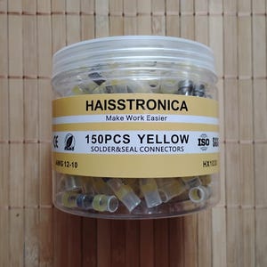 150 Solder Seal Wire Connectors, Waterproof Wire Connectors, Heat Shrink Electrical, Electronics Butt Connectors, 12-10 AWG, Yellow