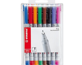 Stabilo Ohpen Watersoluble 0.7mm Pens. Set of 8 Colors. Calligraphy, Manga, Scrapbooking, Adult Book Coloring Pens