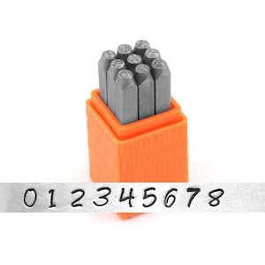 Set di 9 punzoni per metallo, set di punzoni per numeri, 3 mm, carattere Bridgette; metallo, legno, plastica e pelle