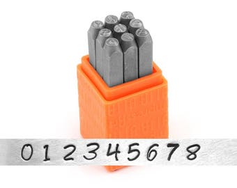 9 Piece Metal Punch Stamp Set, Numbers Stamp Punch Set, 3mm, Bridgette Font; Metal, Wood, Plastic and Leather