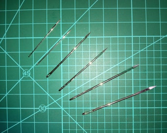 6 Large Eye Leather Stitching Needles; Triangle Pointed Tip and Thick Shaft Steel Needles; 3 Different Sizes