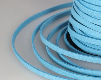 Sky Blue Suede Cord, 5mm Soft Micro Fiber Faux Leather Velvet