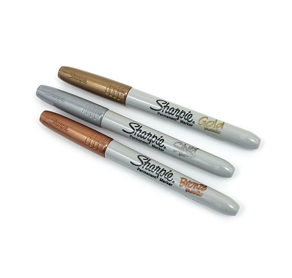 6 Metallic Permanent Marker Pens, 3 Gold/3 Silver Markers, Resin