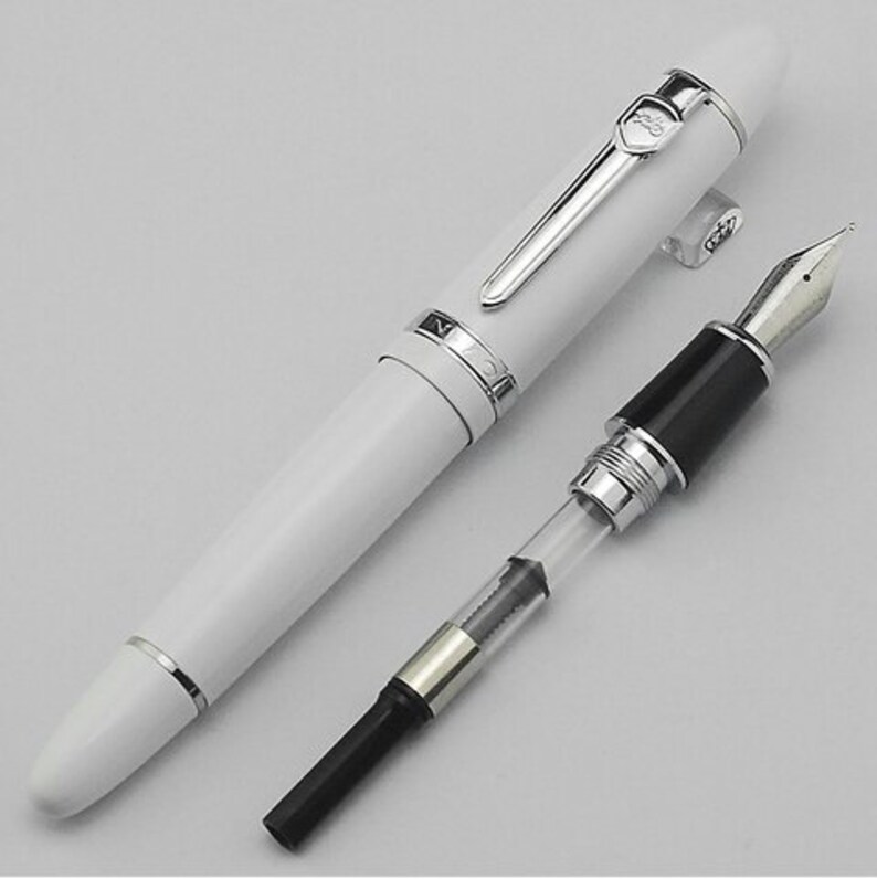 Classic Heavy White Fountain Pen Medium Nib Silver Trim - Etsy