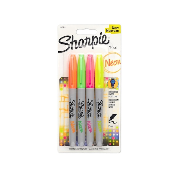 Sharpie Neon Permanent Markers; Set of 4; Fine Point, Illustration, Drawing, Blending, Shading, Rendering, Arts, Crafts