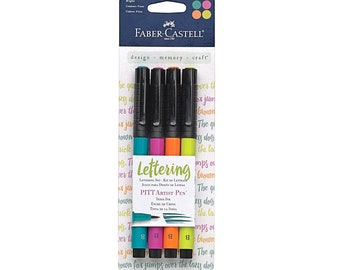 4 rotuladores y marcadores Faber-Castell PITT Artist Brush Studio de colores brillantes; tinta china pigmentada; para dibujar, caligrafía, colorear libros y lettering.
