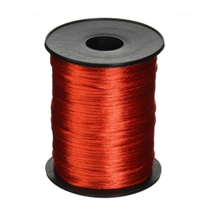Red Rattail Satin Trim Cord, Thread, Rope; Chinese Knot, Kumihimo, String Beading, DIY Jewelry, Braided Bracelet; 2mm x 100 Yards