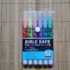 6 marcadores de gel aptos para la Biblia, que no se corren ni se manchan, para estudio inductivo de diario bíblico, amarillo, naranja, rosa, morado, verde y azul
