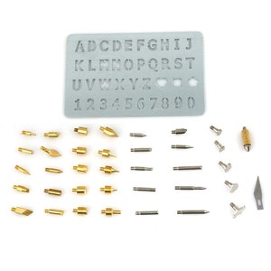 Tipps für Brandmalerei Stift, WoodBurning Stempel Set, Pyrographie-Werkzeug, Leder Handwerk Zeichnung Woodburner Detailer Kit; Tipps und Schablone Nur