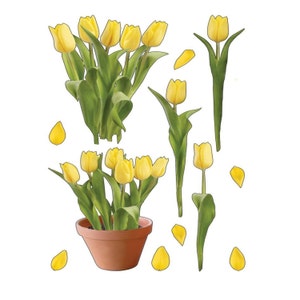 12 gele tulpenstickers; Scrapbook Craft Feestkaarten Kaarten maken Cadeaukaartjes Papercraft
