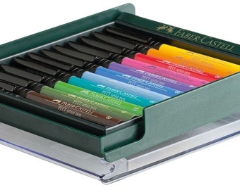 12 Faber-Castell PITT Artist Brush Studio Pens, Markers; Pigmented India Ink; Pro Art, Drawing, Adult Book Coloring Set