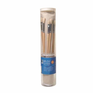 18 Paint Brushes; Wooden Handle Hog Brush Bundle and Canvas Brush Holder.
