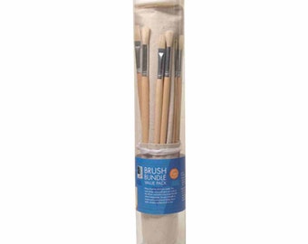 18 Paint Brushes; Wooden Handle Hog Brush Bundle and Canvas Brush Holder.