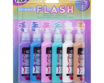 Tulip Permanent Shimmer Flash Dimensional Fabric Paint, 6 Couleurs, Nontoxique