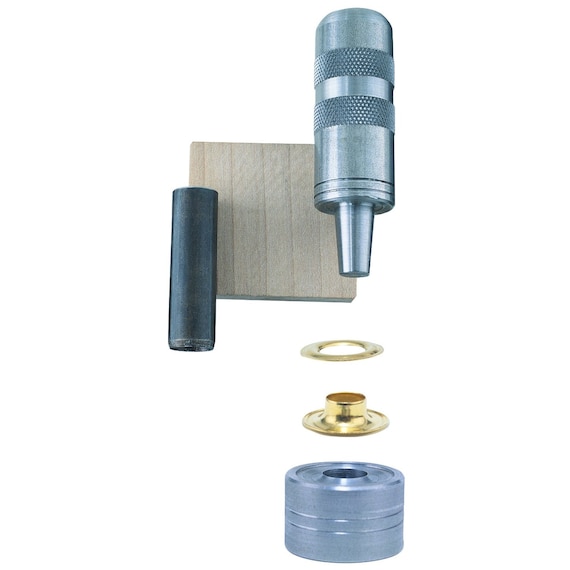 Grommet Kit: Hole Cutter, Mandrel/anvil Pair, Hardwood Backer