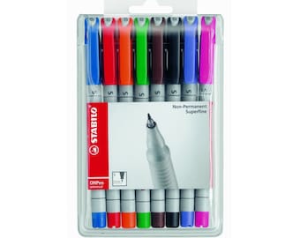 Stabilo Ohpen Watersoluble 0.4mm Superfine Pens. Set of 8 Colors. Calligraphy, Manga, Scrapbooking, Coloring Book Pens