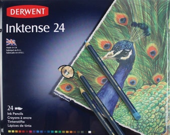 24 Watercolor Pencils, Derwent Inktense Watercolor Water Soluble Pencils; 4mm Core Derwent Drawing   Watercolor Pencil, Tin