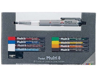 Pentel Multi Color Mechanical Highlighter Pen, Pencil for Inductive Bible Study; with Extra Lead Sets; Will NOT Bleed Through; 8 Colours