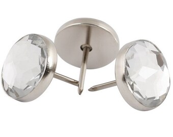 100 Crystal Upholstery Tacks, Upholstery Nails, -Decotacks- Crystal Furniture Upholstery Nail Heads, Leather Tacks