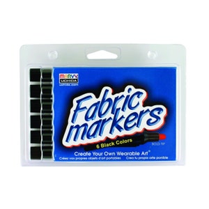 Uchida Marvy Fabric Markers, Bold Tip Black Color x6;  Cotton, Silk, Shoes, T-Shirt, & More! Uchida Fabric Permanent Marker, Pen