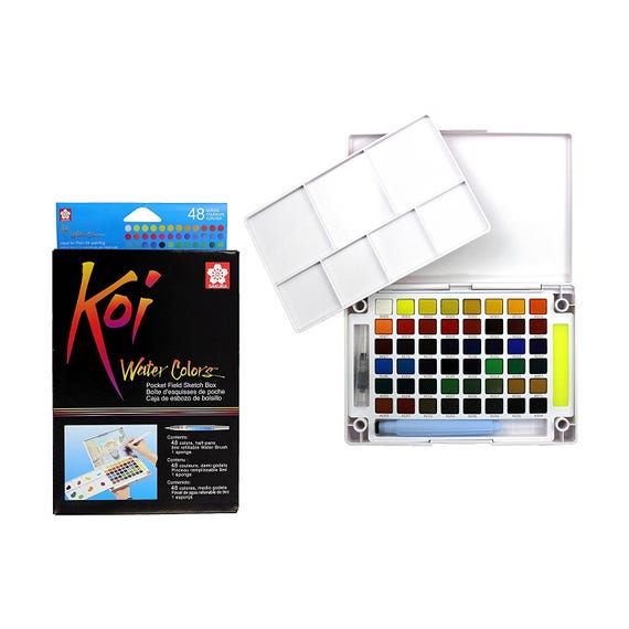 Sakura Koi Watercolor Field Sketch Set, 48 Watercolor Cakes With Brush,  Watercolour Cake, Painting Supplies 