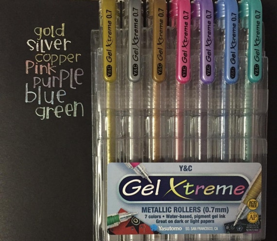 7 Metallic Gel Pens, 0.7 Mm Medium Tip, Point Yasutomo, Japanese Stationary  Gel Pens That Actually WORK on Black Paper 